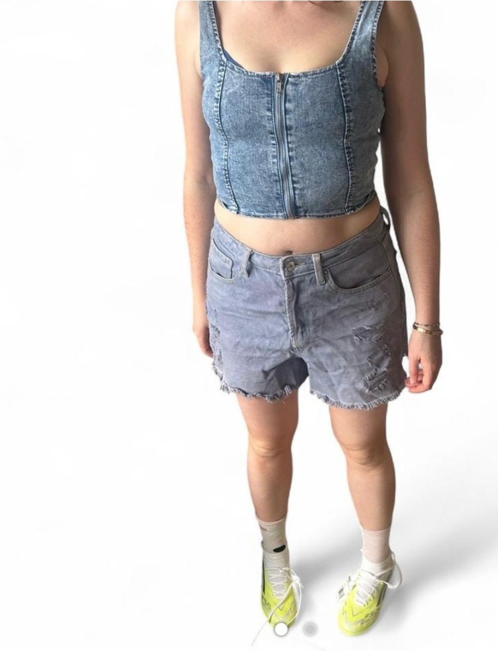 Zara Light Gray Distressed Denim Shorts